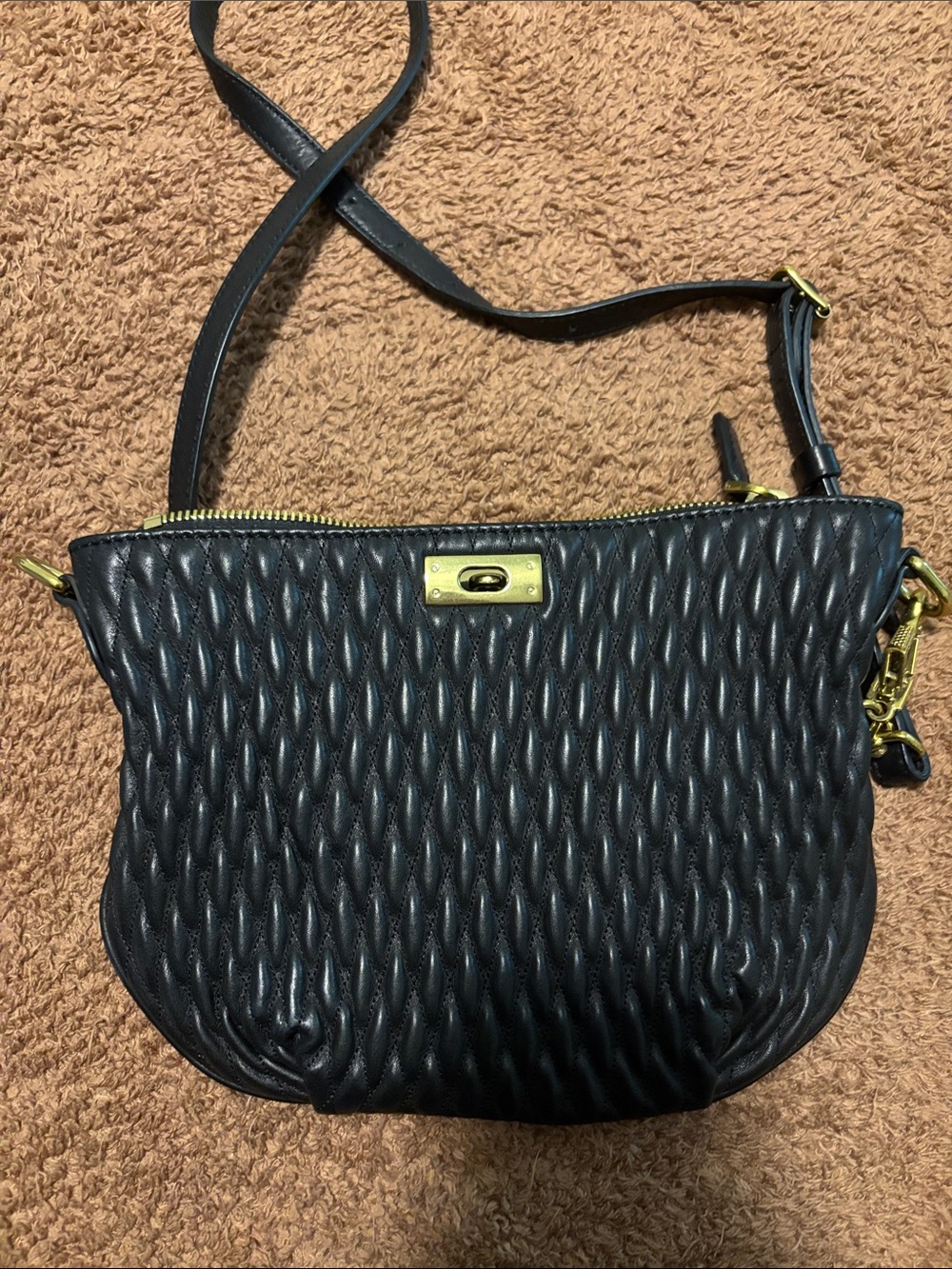 J. Crew Black Quilted Crossbody with Gold Hardware